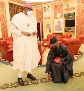 El-Rufai Kneels Before Buhari At Aso Rock (Photos)
